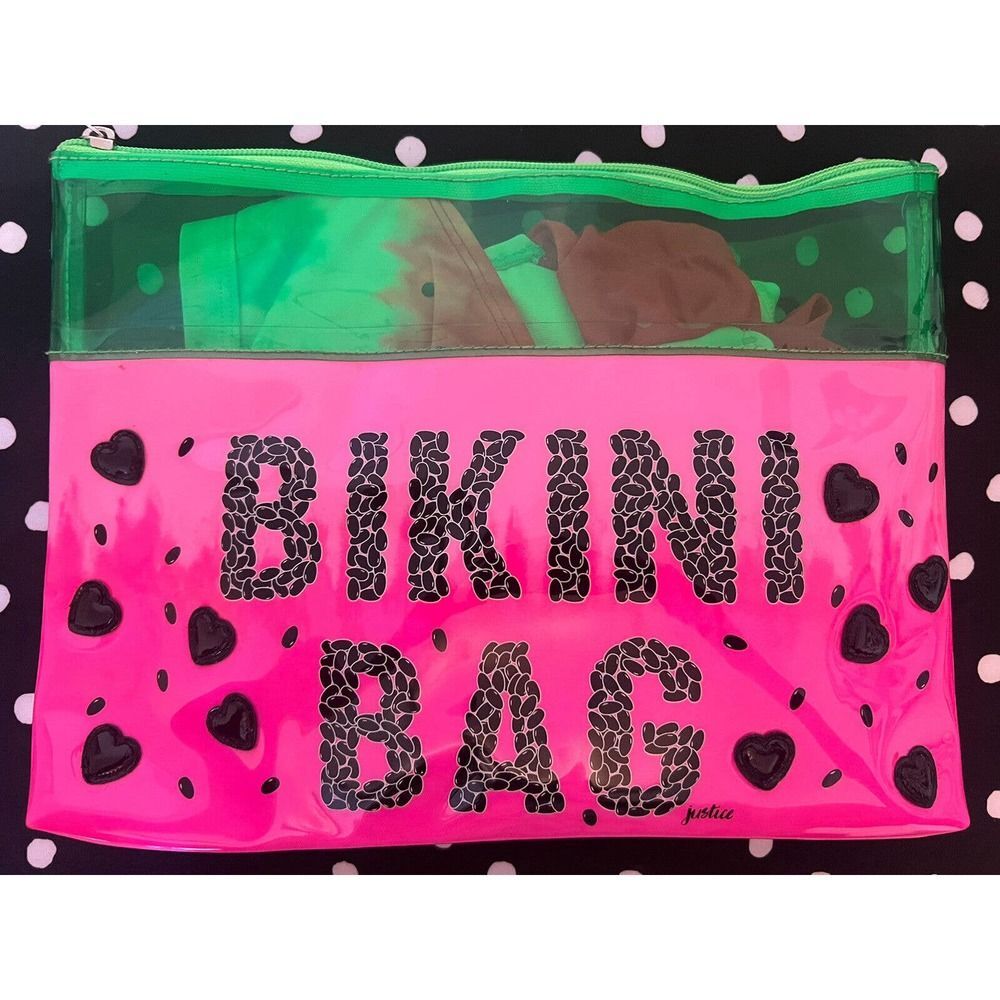 Justice Bikini Bag With 3 Piece Swimsuit Girls Size 12/14 Watermelon Theme